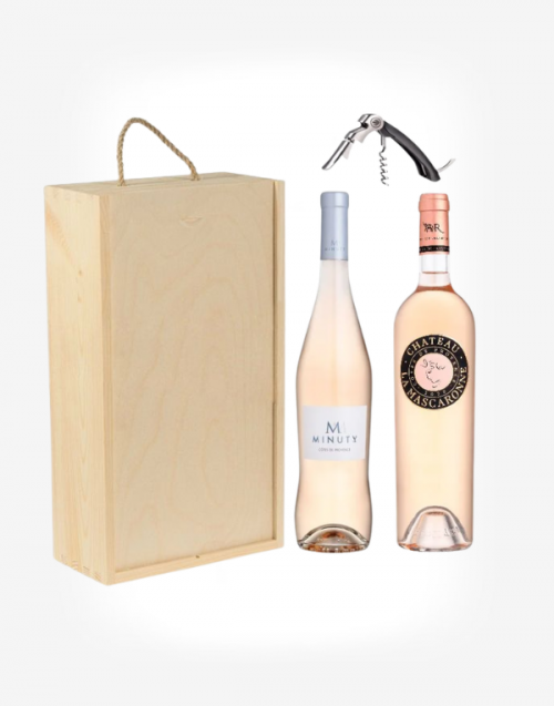 Provence rosé 2fl. v drevenom boxe + profi vývrtka