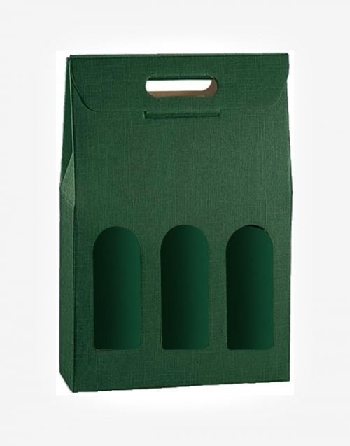 Darčekový kartónový box na 3 fľaše - zelený