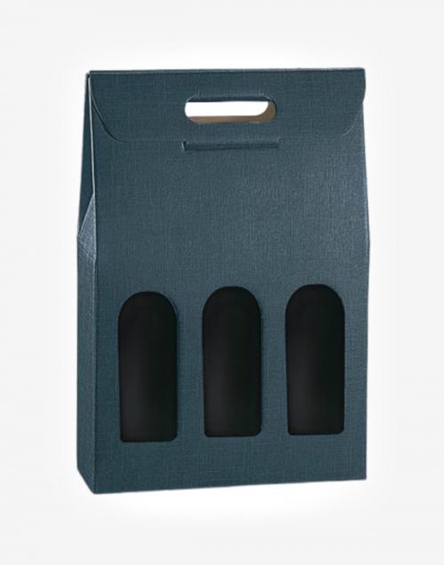 Darčekový kartónový box na 3 fľaše - modrý
