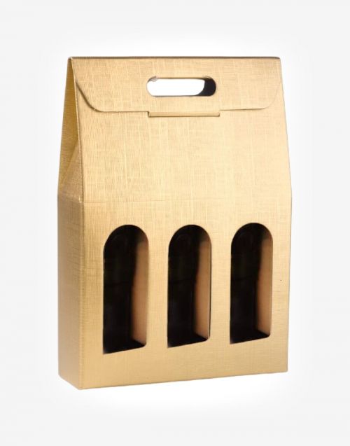 Darčekový kartónový box na 3 fľaše - zlatý